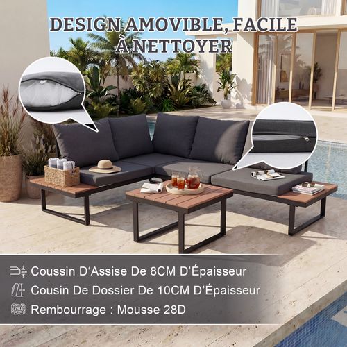 Salon de Jardin Extérieur, Comprend un Canapé d'Angle en L et une Table Basse