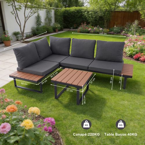 Salon de Jardin Extérieur, Comprend un Canapé d'Angle en L et une Table Basse