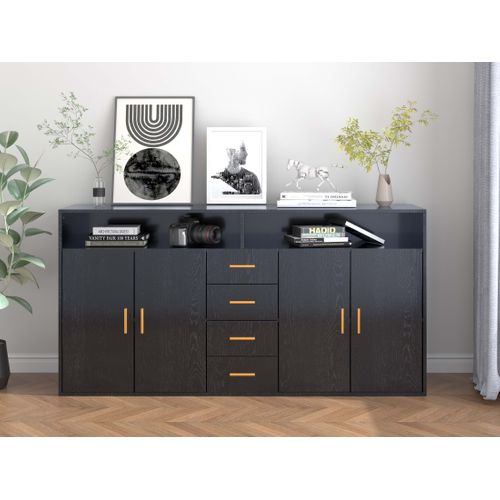 Buffet Moderne Avec 4 Tiroirs, 2 Portes Et 2 Compartiments Ouverts – Meuble De Rangement
