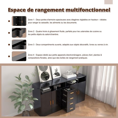 Buffet Moderne Avec 4 Tiroirs, 2 Portes Et 2 Compartiments Ouverts – Meuble De Rangement
