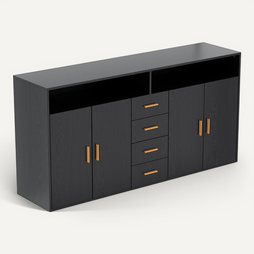 Buffet Moderne Avec 4 Tiroirs, 2 Portes Et 2 Compartiments Ouverts – Meuble De Rangement