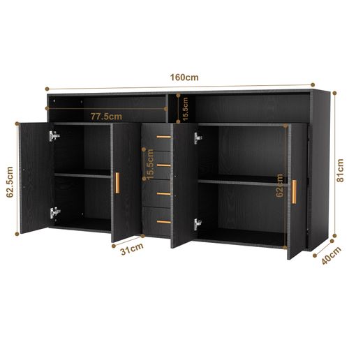 Buffet Moderne Avec 4 Tiroirs, 2 Portes Et 2 Compartiments Ouverts – Meuble De Rangement