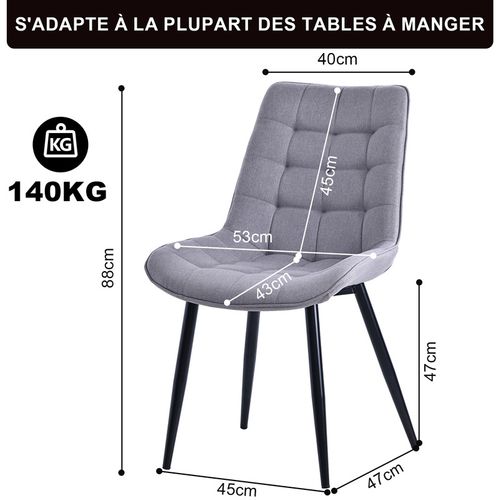 Lot de 2 chaises salle à manger, idéal pour le salon ou la cuisine — dimensions 53 × 62.5 × 88 cm