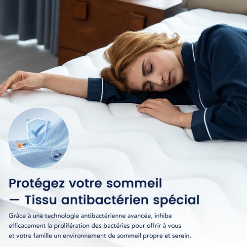 Matelas Ressorts Ensachés 90x190 cm, Epaisseur 22 Cm, 7 Zones, dureté Moyenne H3