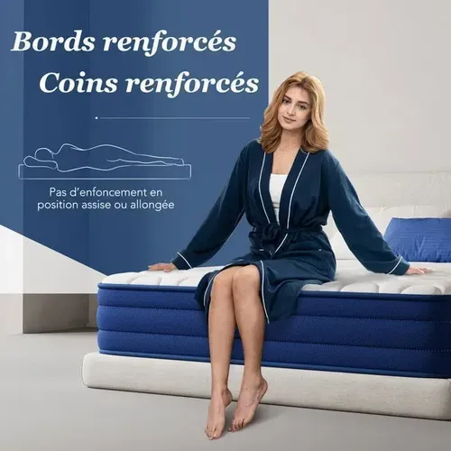 Matelas Ressorts Ensachés, 90x200 Cm, 22 Cm, 7 Zones, dureté Moyenne H3