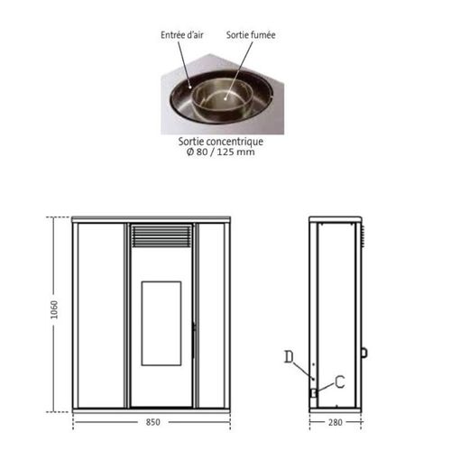 Pack Poêle à Granules Tessa 10 Etanche Sortie Concentrique Sur Le Dessus + Kit Conduit Ventouse (sor