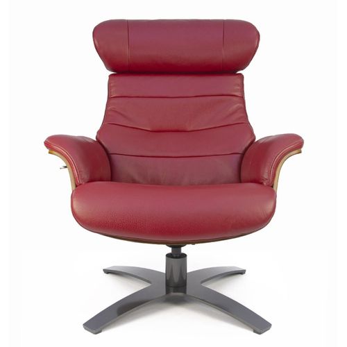 Fauteuil En Cuir Et Bois Chêne Naturel - Vega - Cuir Rouge