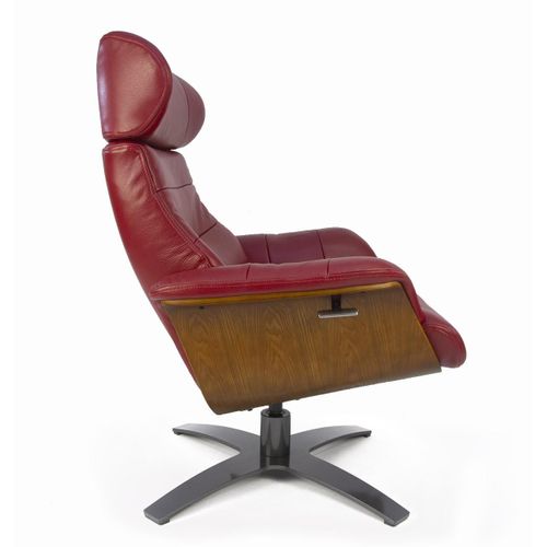 Fauteuil En Cuir Et Bois Chêne Naturel - Vega - Cuir Rouge