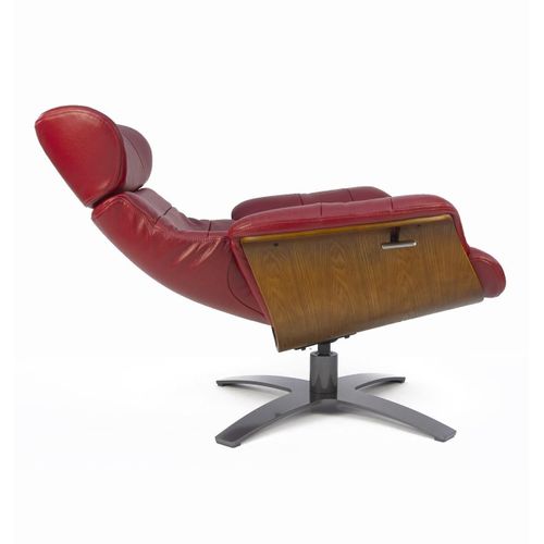 Fauteuil En Cuir Et Bois Chêne Naturel - Vega - Cuir Rouge
