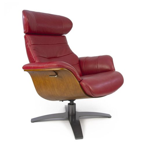 Fauteuil En Cuir Et Bois Chêne Naturel - Vega - Cuir Rouge