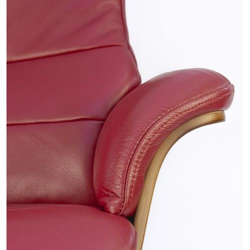 Fauteuil En Cuir Et Bois Chêne Naturel - Vega - Cuir Rouge