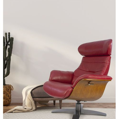 Fauteuil En Cuir Et Bois Chêne Naturel - Vega - Cuir Rouge