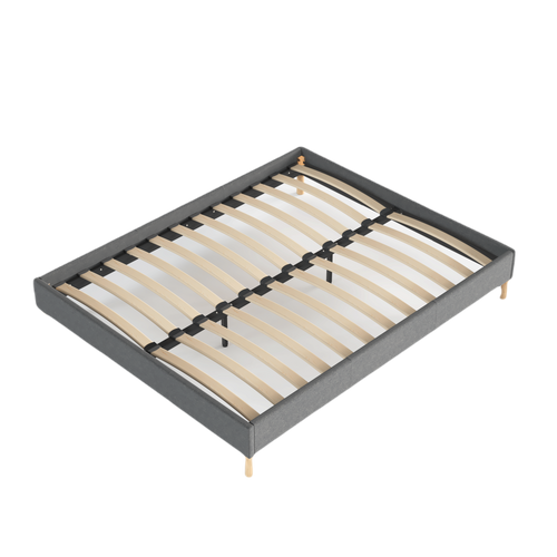 Sommier 140x190 cm, Tissu Gris, Pieds en bois