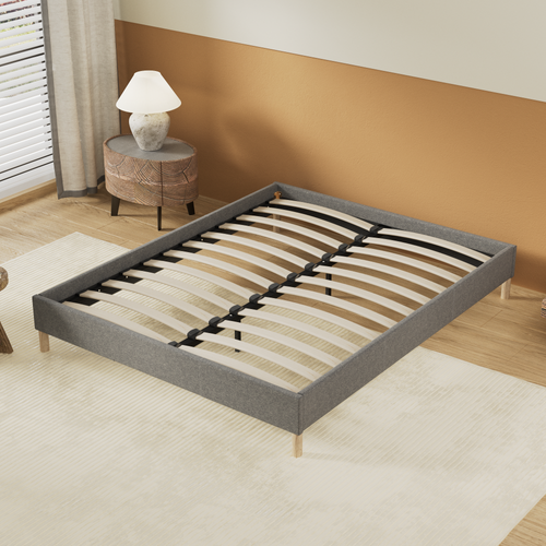 Sommier 180x200 Cm, Tissu Gris, Pieds En Bois