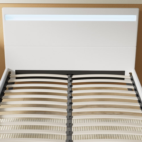 Lit 140x190 cm Éclairage LED Simili-cuir Blanc