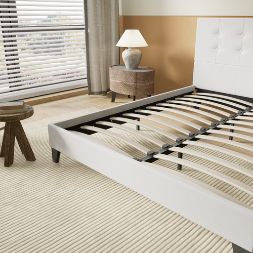 Lit 140x190 cm avec Tête de lit Simili-cuir Blanc