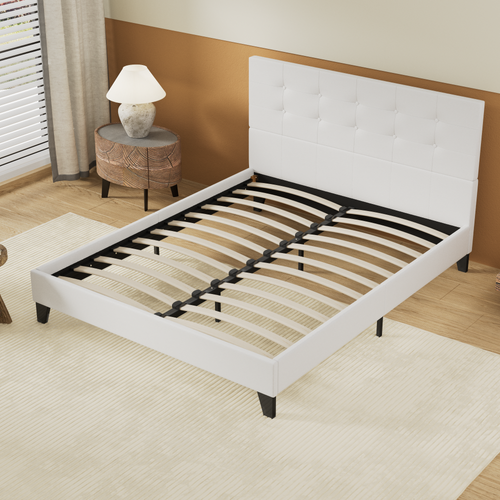 Lit 140x190 cm avec Tête de lit Simili-cuir Blanc