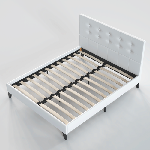 Lit 140x190 cm avec Tête de lit Simili-cuir Blanc