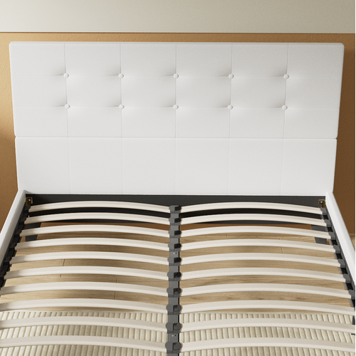 Lit 140x190 cm avec Tête de lit Simili-cuir Blanc