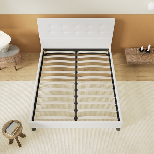 Lit 140x190 cm avec Tête de lit Simili-cuir Blanc