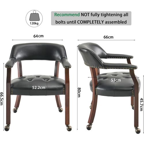 Lot De 4 Chaises De Table Game Poker Roulettes Grandes Fauteuil Vintage Rembourré Noir