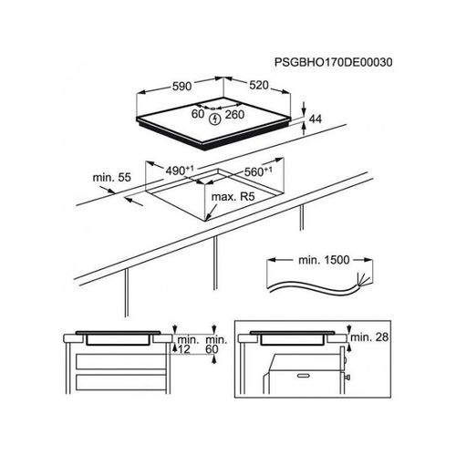 Table De Cuisson à Induction 59cm 3 Feux 7200w Flexinduction Noir Eiv63343