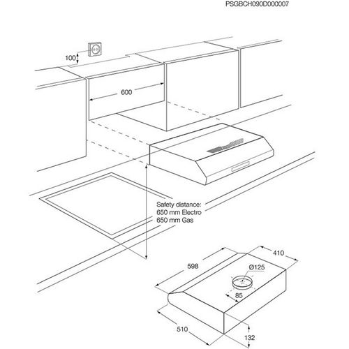 Hotte visière 272 m3/h largeur 60 cm - EFU216K