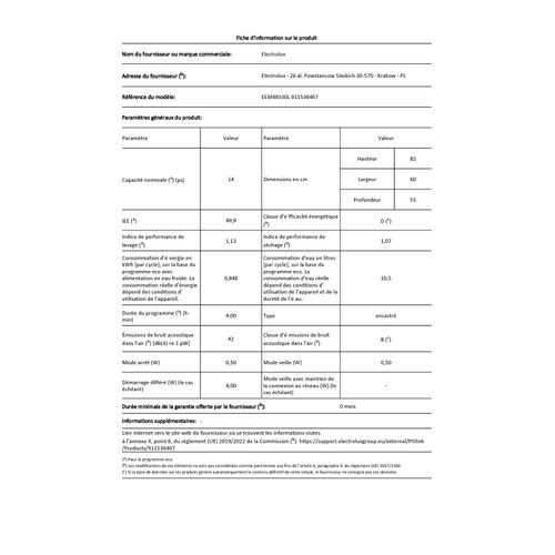 Lave-vaisselle 60 cm 14 couverts 42db Tout Intégrable - Eem48330l