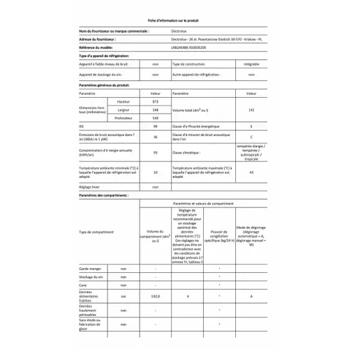 Réfrigérateur top encastrable Lrb2ae88s