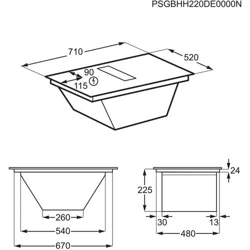 Table induction aspirante ELECTROLUX KCC73443 71 cm
