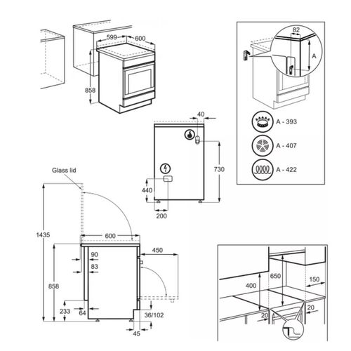 Cuisinière Dessus Gaz 4 foyers Four Electrique - Lkk620010w