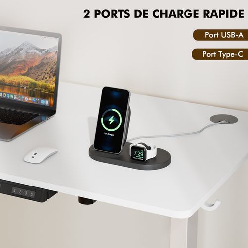 Bureau Assis Debout 140x70cm,fonction Mémoire Et Anti-collision,port USB Et Type C,70-119cm