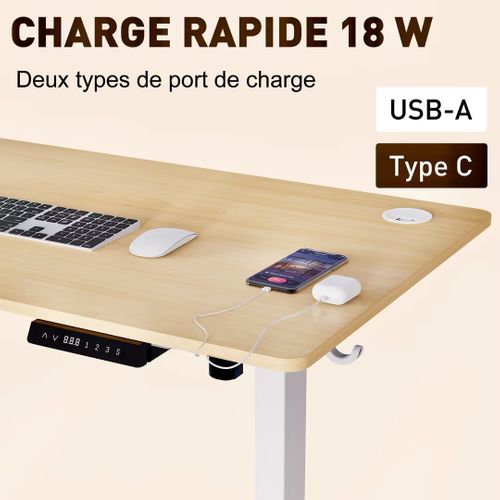 Bureau Assis Debout 120x60cm,fonction Mémoire Et Anti-collision,port USB Et Type C,70-119cm
