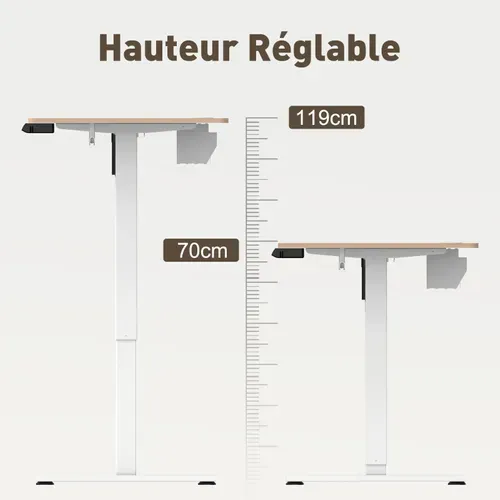 Bureau Assis Debout 140x70cm,fonction Mémoire Et Anti-collision,port USB Et Type C,70-119cm