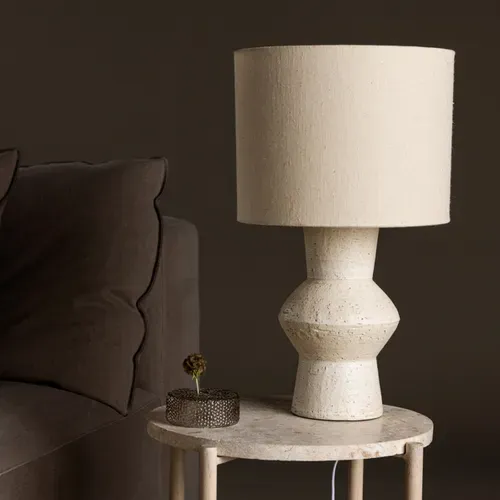 Lampe à Poser En Terre Cuite "valon" 52cm Ivoire