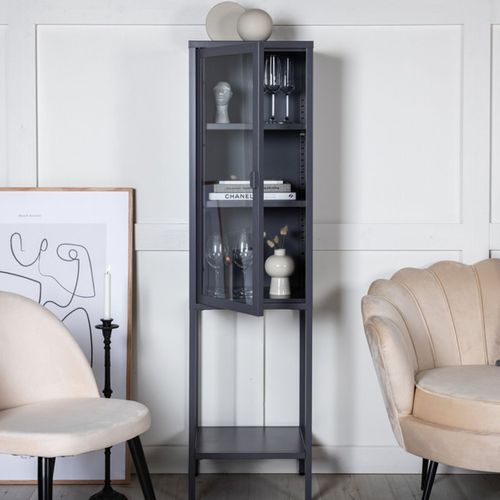 Armoire Vitrée Avec Étagère En Acier Misha Gris