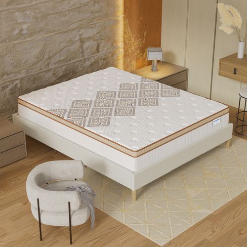 Ensemble 140x200 cm, sommier + matelas ressorts ensachés, ép. 28cm accueil mousse HR