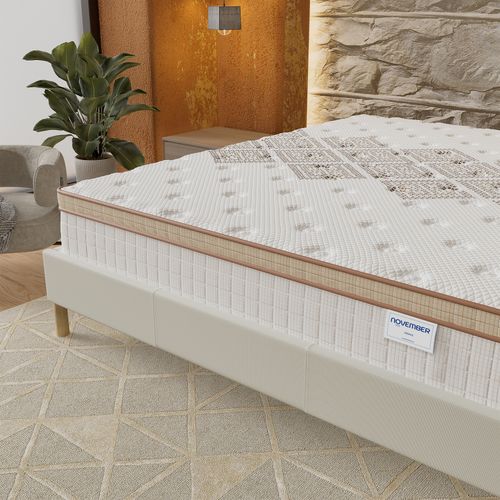 Ensemble 140x200 cm, sommier + matelas ressorts ensachés, ép. 28cm accueil mousse HR