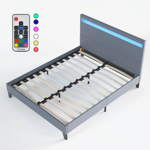 Lit 160x200 cm Éclairage LED Simili-cuir Gris