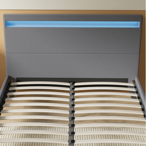 Lit 160x200 cm Éclairage LED Simili-cuir Gris