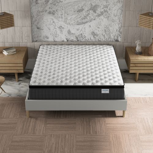 Ensemble 140x200 cm, sommier + matelas ressorts ensachés, ép. 30cm à mémoire de forme