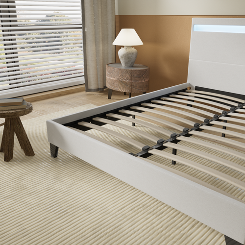 Lit 140x200 cm Éclairage LED Simili-cuir Blanc