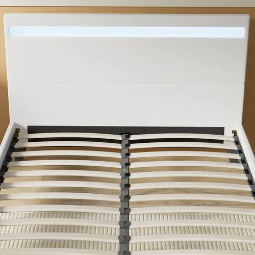 Lit 140x200 cm Éclairage LED Simili-cuir Blanc