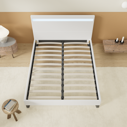 Lit 140x200 cm Éclairage LED Simili-cuir Blanc