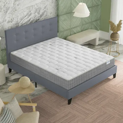 Ensemble 120x190 cm, lit avec tête de lit + matelas ressorts ensachés, ép. 25cm à mémoire de forme