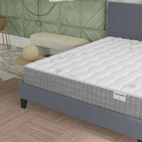 Ensemble 120x190 cm, lit avec tête de lit + matelas ressorts ensachés, ép. 25cm à mémoire de forme