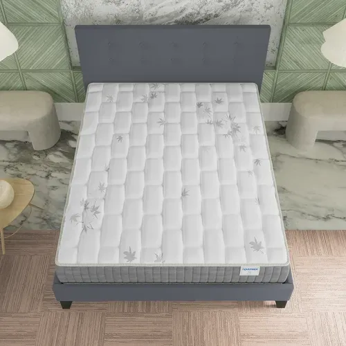 Ensemble 120x190 cm, lit avec tête de lit + matelas ressorts ensachés, ép. 25cm à mémoire de forme