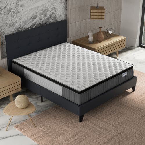 Ensemble 120x190 cm, Lit avec tête de lit + Matelas Ressorts Ensachés ép. 30cm à mémoire de forme