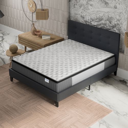 Ensemble 120x190 cm, Lit avec tête de lit + Matelas Ressorts Ensachés ép. 30cm à mémoire de forme