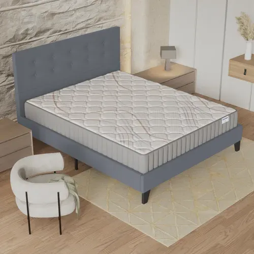 Ensemble 140x190 Cm, Matelas Mousse Accueil Latex + Lit Avec Tête De Lit